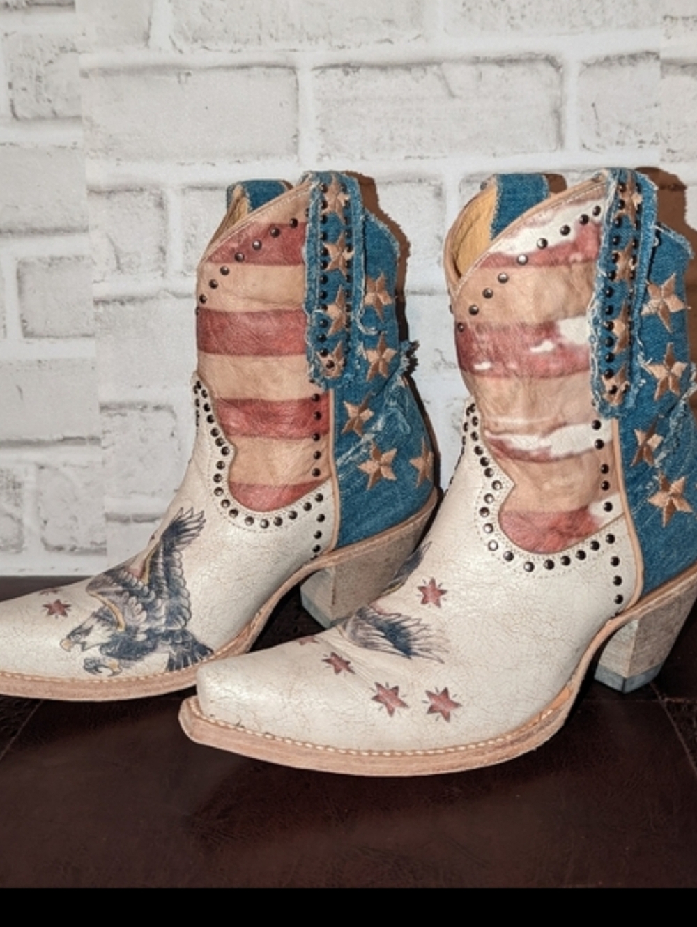 Old Gringo Jorie Short Taupe Red White Blue Americana Flag Cowboy Boots Size 6